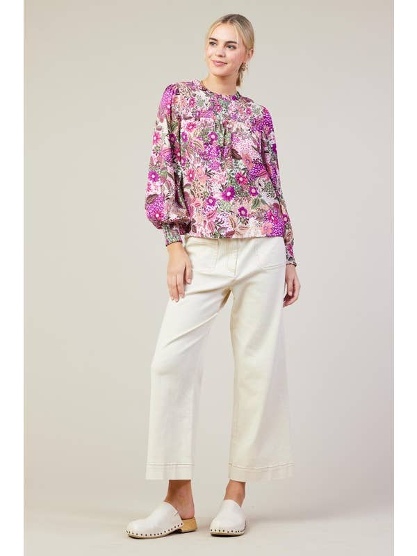 Orchid Multi Long Sleeve Printed Smock Neckline Blouse for wholesale on Faire4