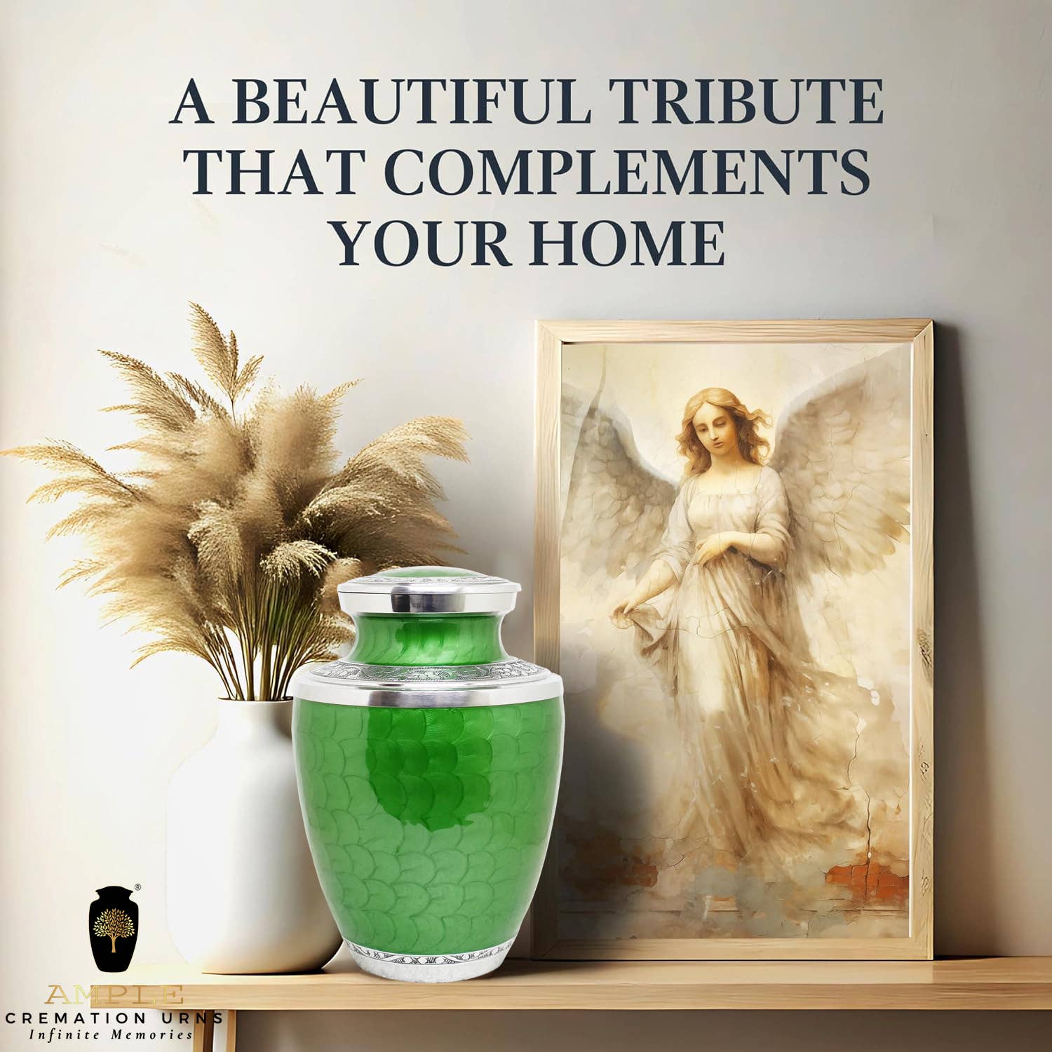 Ample Cremation Urns - Vente Urnes - Urne funéraire en laiton argenté et vert émeraude – Gravée à la main6
