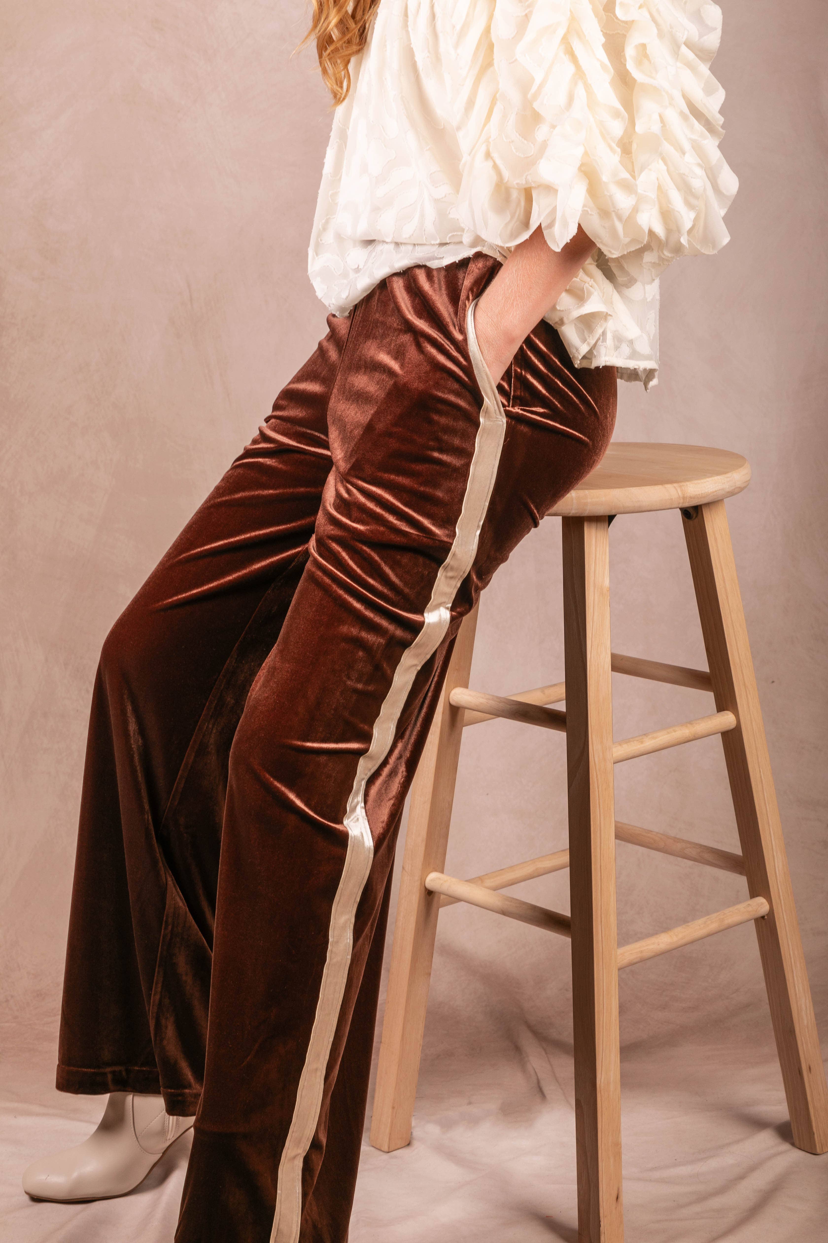 Before You Collection - Wholesale Pants - Women's - Velvet Contrast Side Stripe Wide Leg Pants9