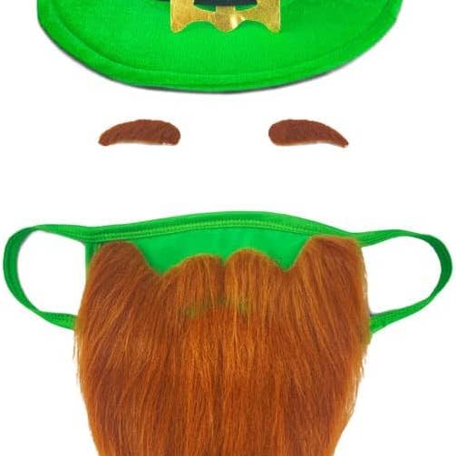 Infinite Basics – wholesale Protective face mask/shield – St Patricks Day Beard Face Mask and Green Hat Leprechaun Costume for Adults1