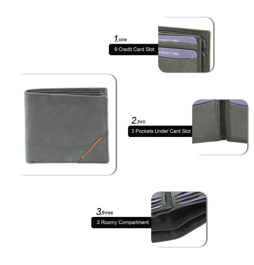 Leather Impressions Inc - Wholesale Wallet - Men's - RFID Bifold w/Center I.D. Flap & Corner Contrast Notch 1571516