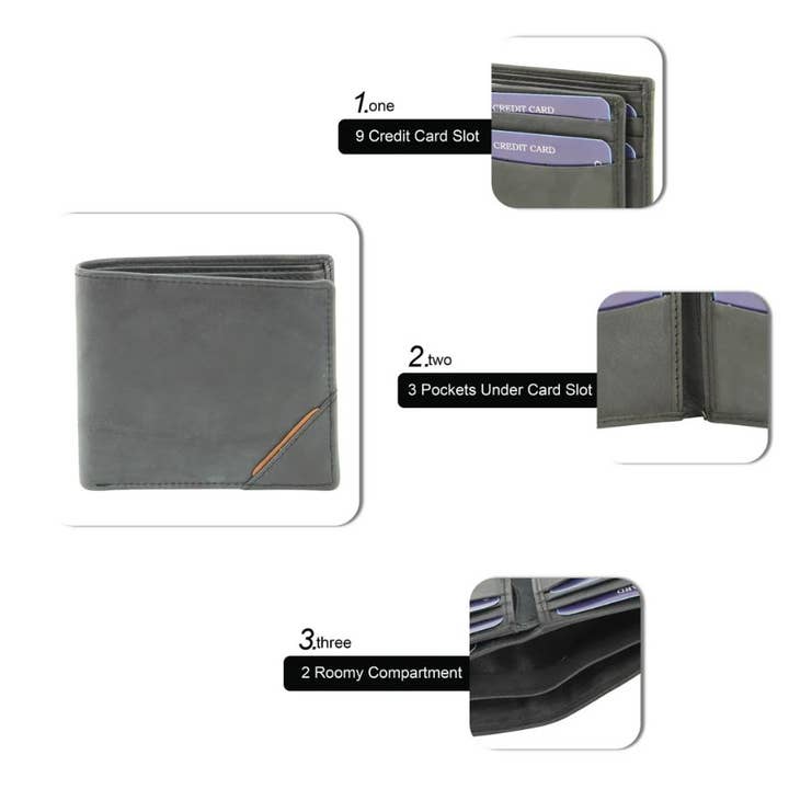 Leather Impressions Inc - Wholesale Wallet - Men's - RFID Bifold w/Center I.D. Flap & Corner Contrast Notch 1571516