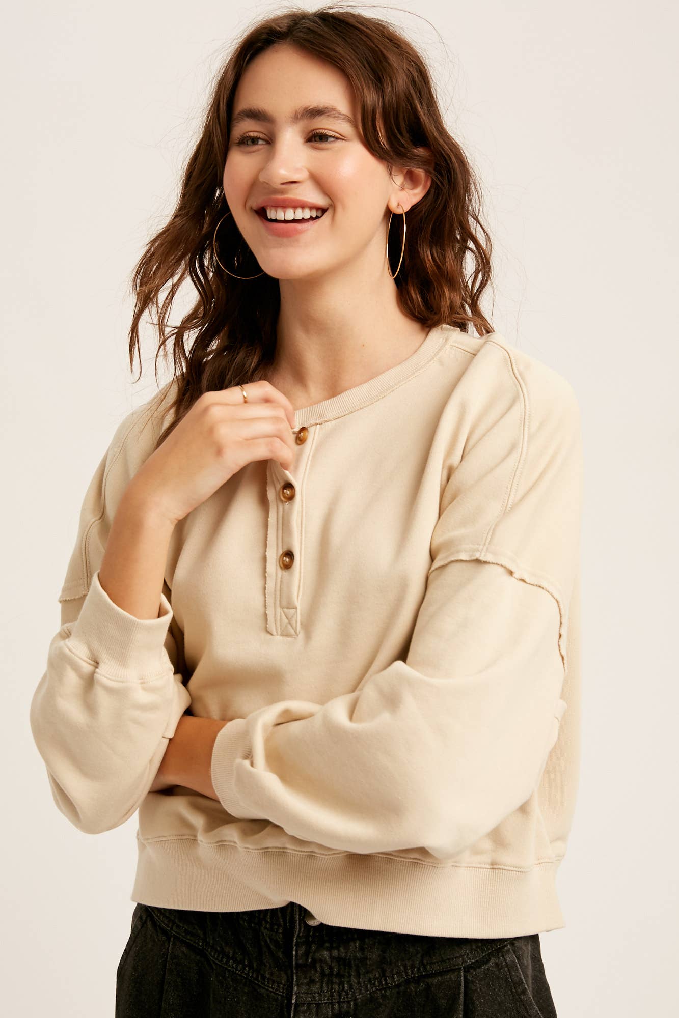 Listicle - Wholesale Knit Top - Women's - Henley Button Soft Knit Top LT111216