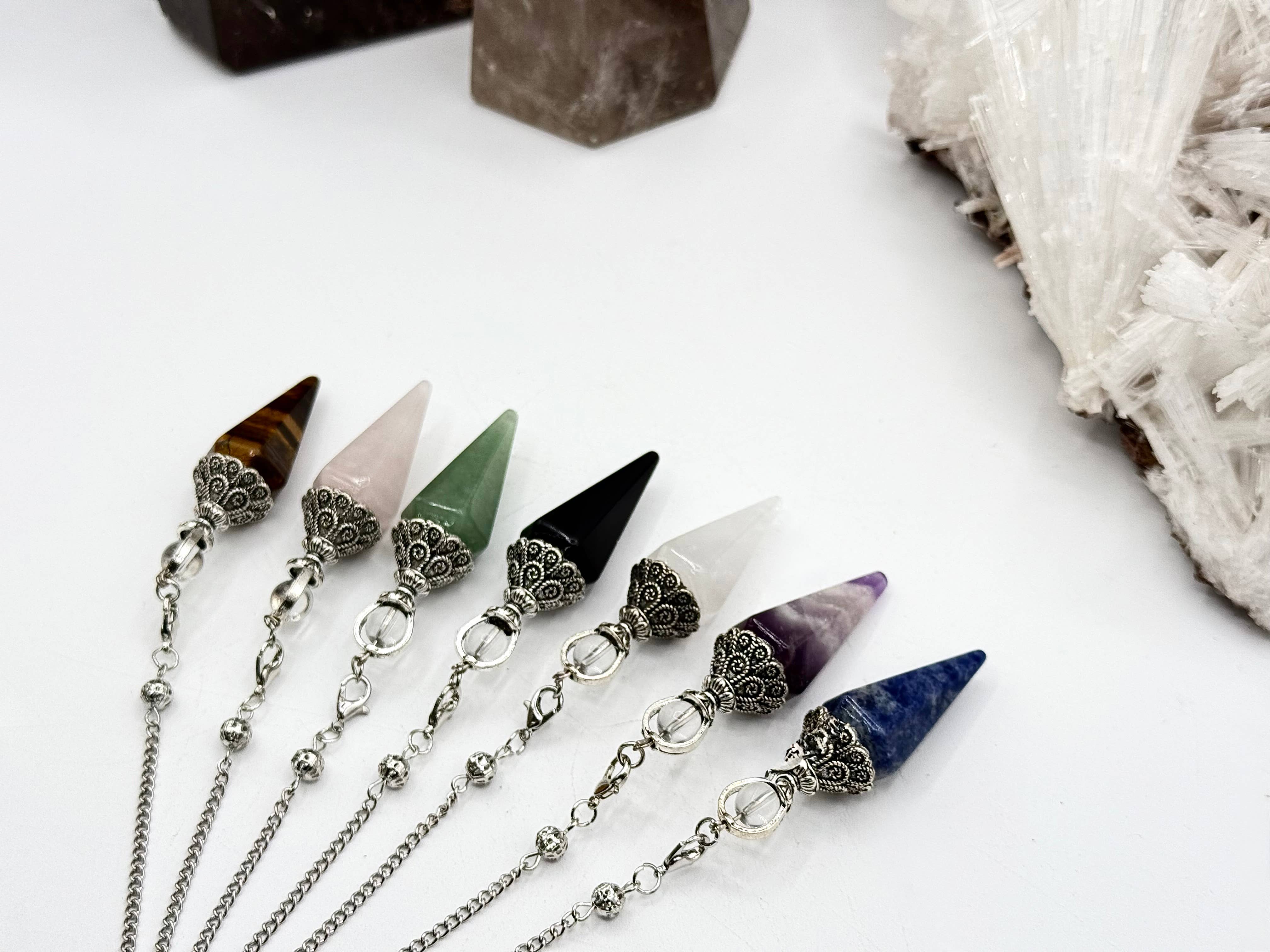 Meraki Gemstones - Wholesale Pendulum Board - Green Aventurine Double Cap Pendulum with Silver Plate Chain11