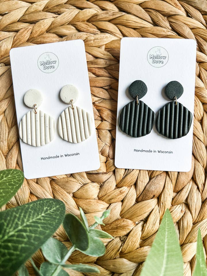 Black/Ivory Ribbed Clay Earrings | Boho | Neutral for wholesale by Mellow Dove Designs