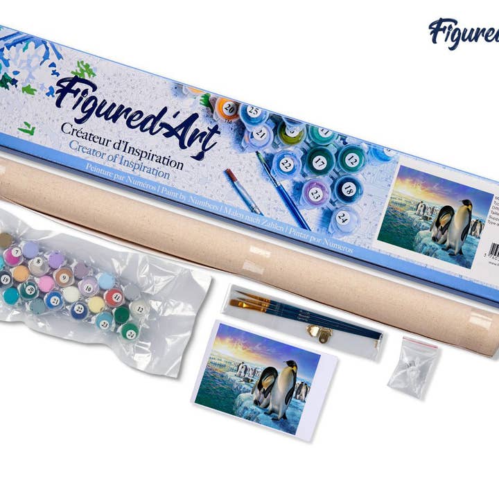 Figured'Art (UK) – wholesale Paint set – Paint by numbers Penguins on the ice floe - Rolled canvas4