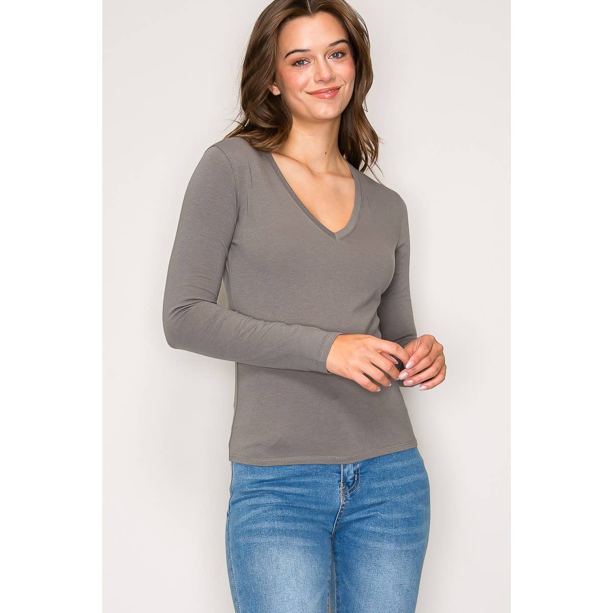 Popular 21 – wholesale Knit top – Women's – V Neck Long Sleeve Cotton Long Sleeve Knit Tee7