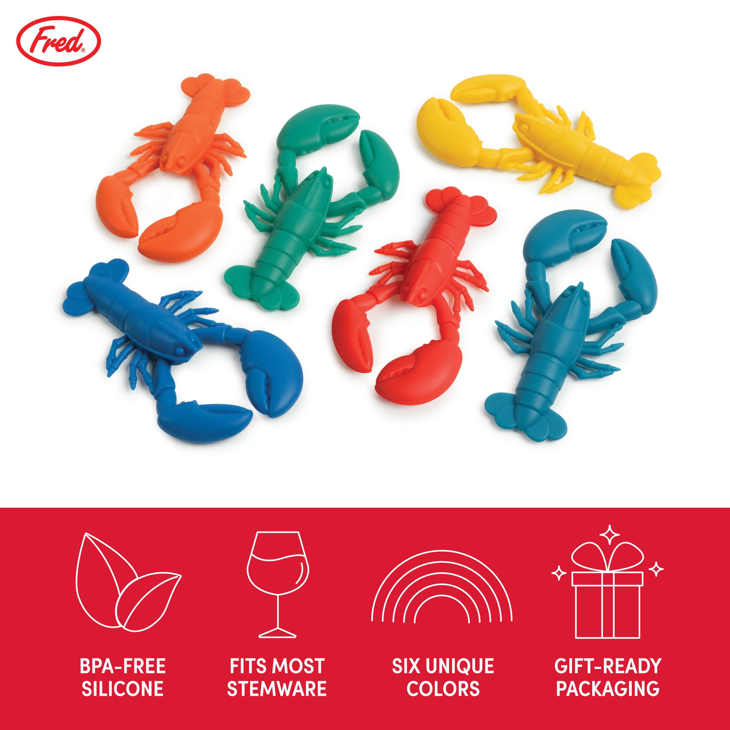 Fred & Friends - Wholesale Wine Charm - PARTY PINCHERS - Lobster Drink Markers - Set of 65