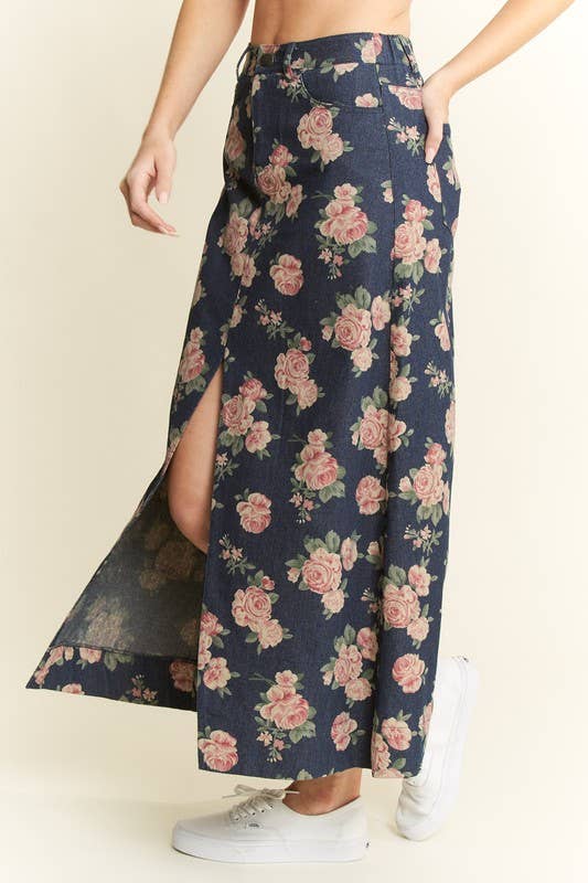 JADE BY JANE - Wholesale Skirt - Women's - FLORAL PRINT DENIM SKIRT5