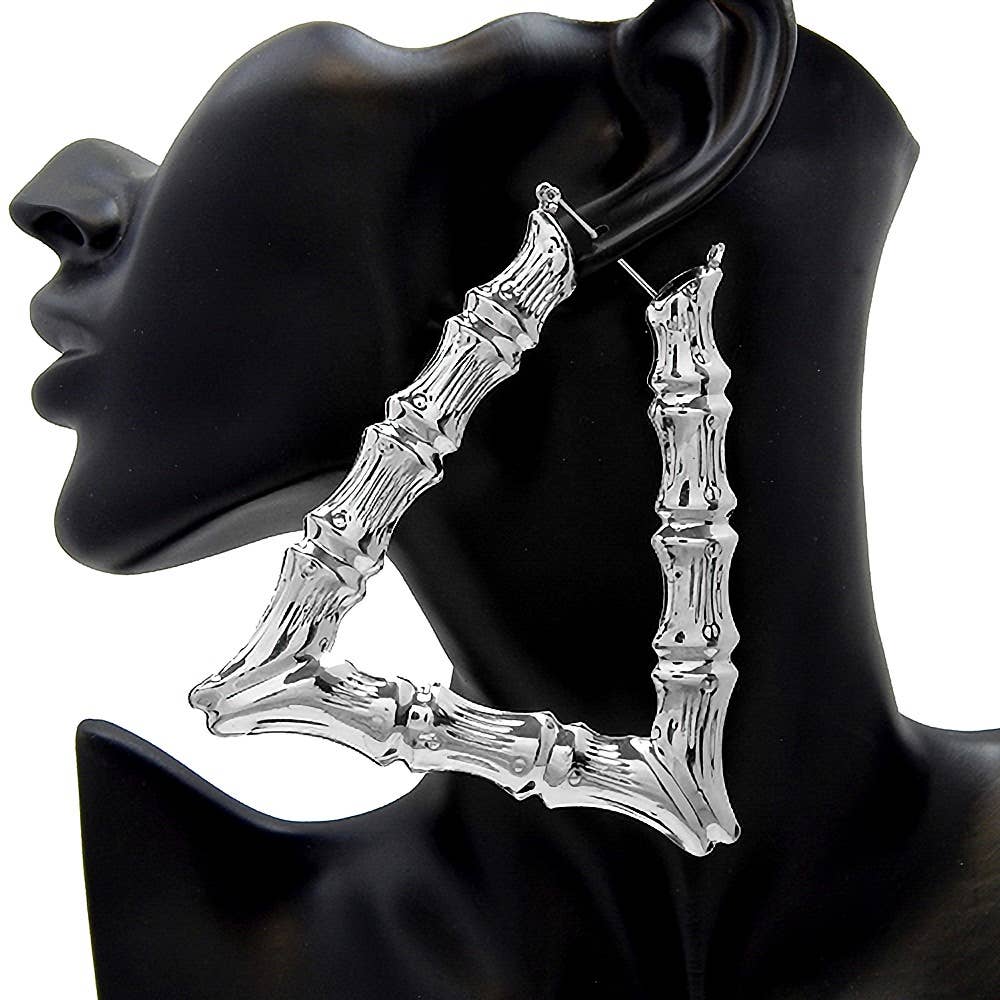 Diacly - Wholesale Hoop Earrings - Polished Bamboo Hollow Triangle Hoop Earrings1