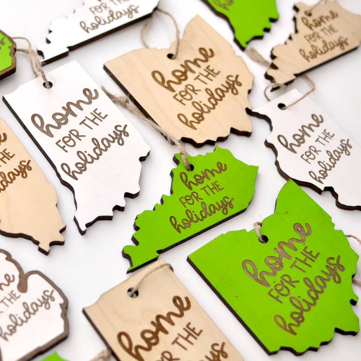 Blue Studio Creative - Wholesale Ornament - Home for the Holidays Wood Ornament - Choose Your State!