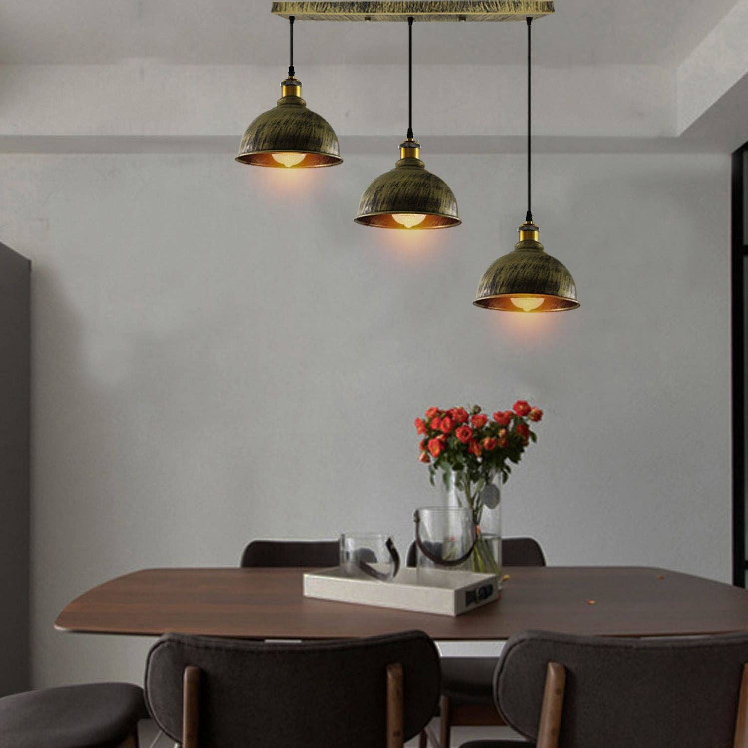 Ledsone – Engroshandel Lysekrone/pendellampe – Vintage Industrial børstet kobber indendørs hængende justerbar17