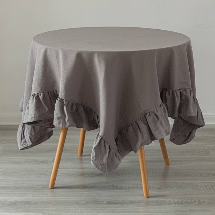 Quickway Imports - Wholesale Tablecloth - Deerlux 100% Pure Linen Washable Tablecloth with Ruffle Trim16