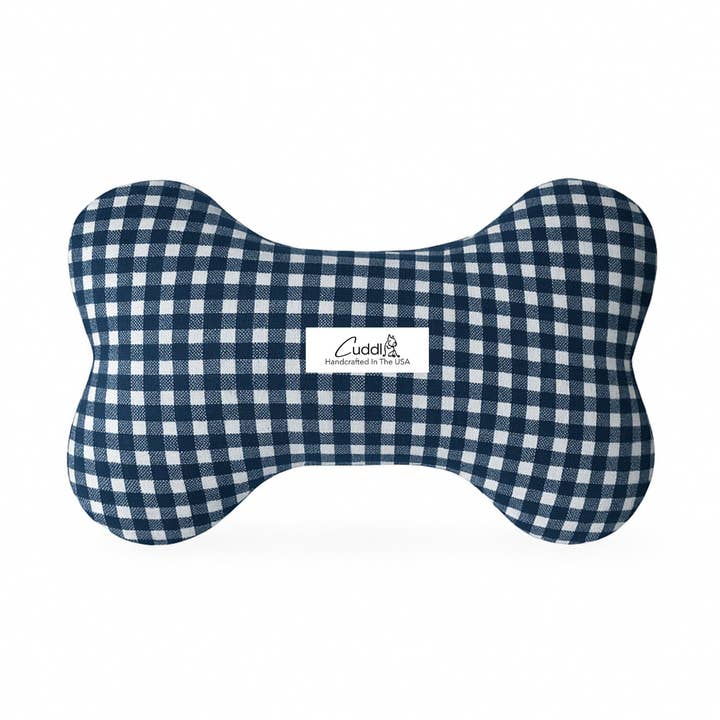 Blue Gingham Dog Bone Squeaky Toy for wholesale by Cuddl