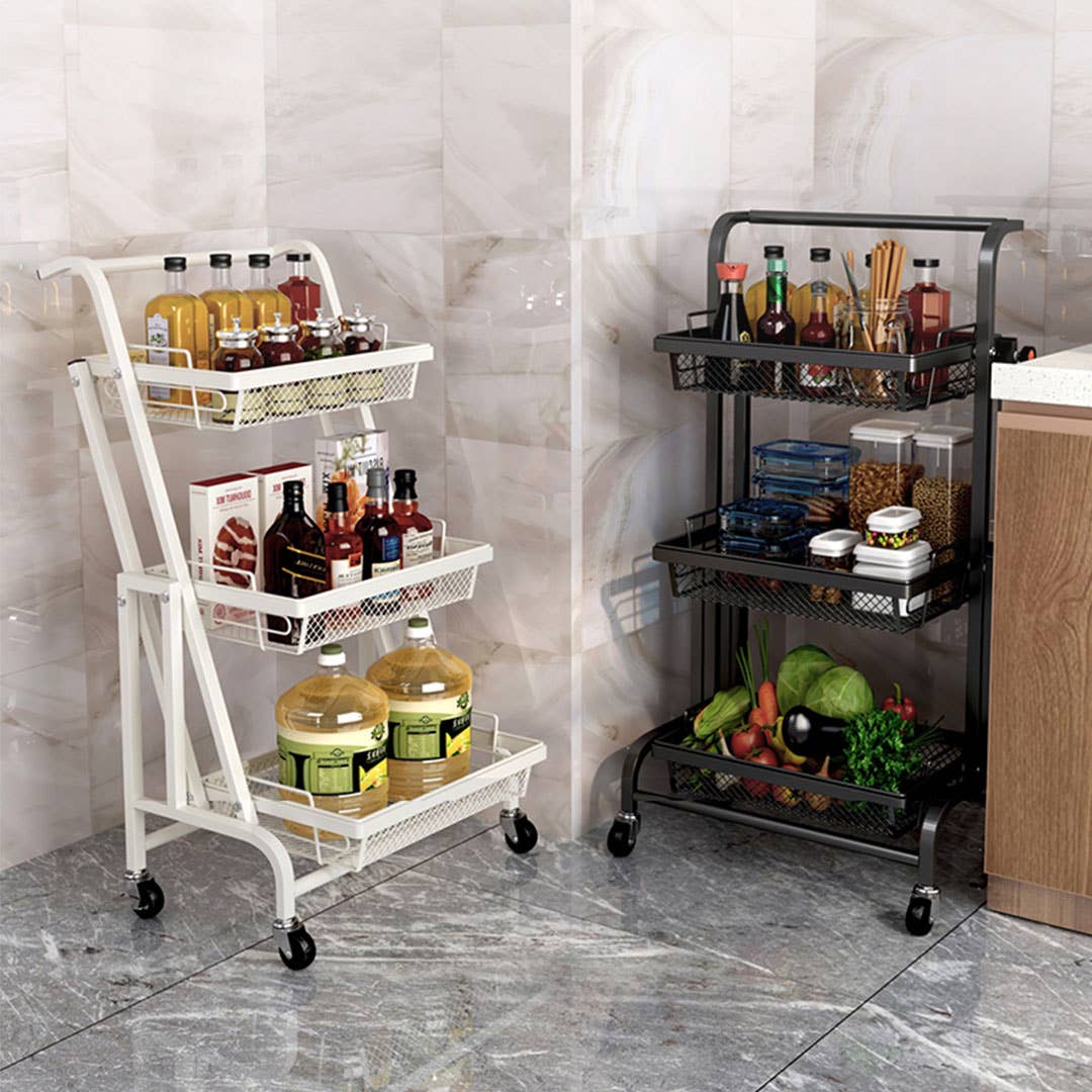 SOGA International Pty Ltd - Wholesale Kitchen Storage/Organizer - SOGA 3 Tier Adjustable Kitchen Shelves with Wheels White2