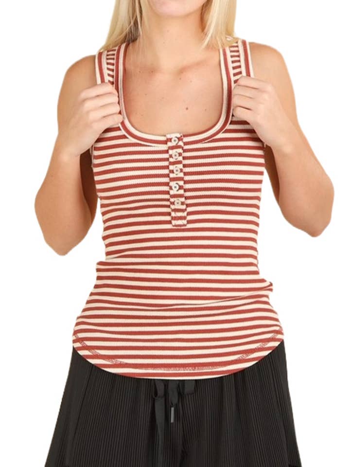 Button Down Fitted Knit Tank Top for wholesale by Vanilla Monkey