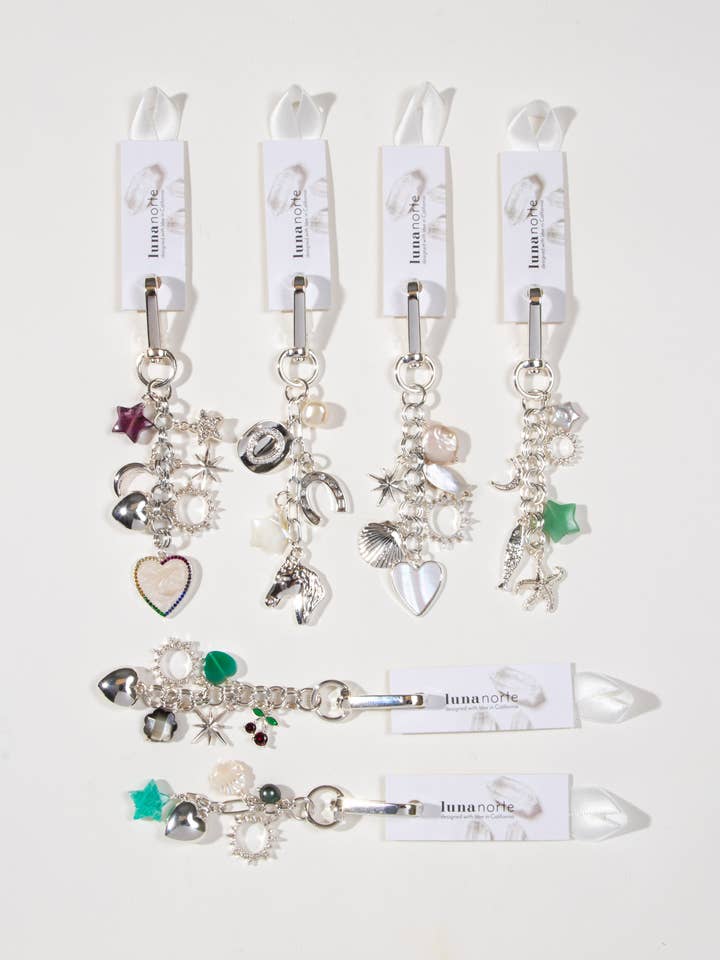 Vente d'échantillons Printemps — Breloques argentées pour sac — Lot pré-sélectionné de 6 pour la vente par Luna Norte