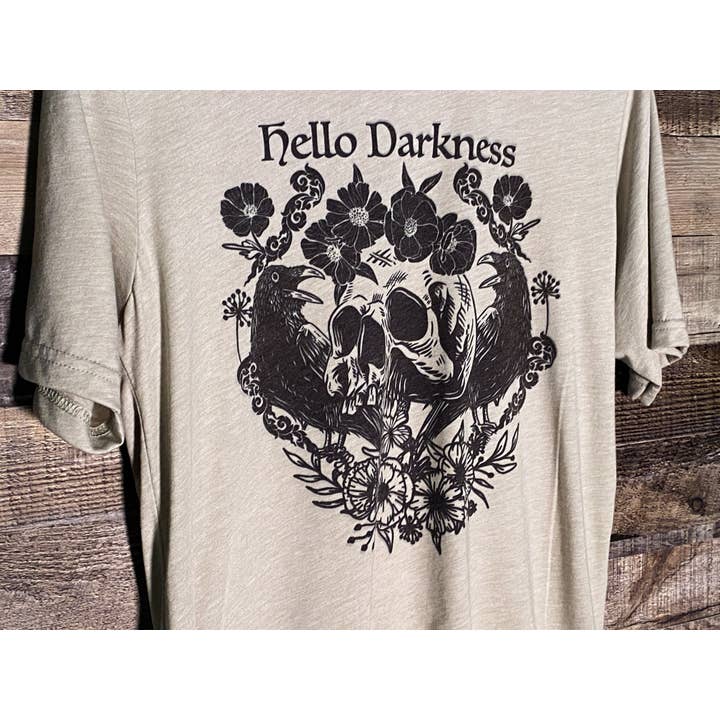 Outer Place - Wholesale Screen Printed T-Shirt - Women's - Hello Darkness My Old Friend | Crow and Skull Tee
