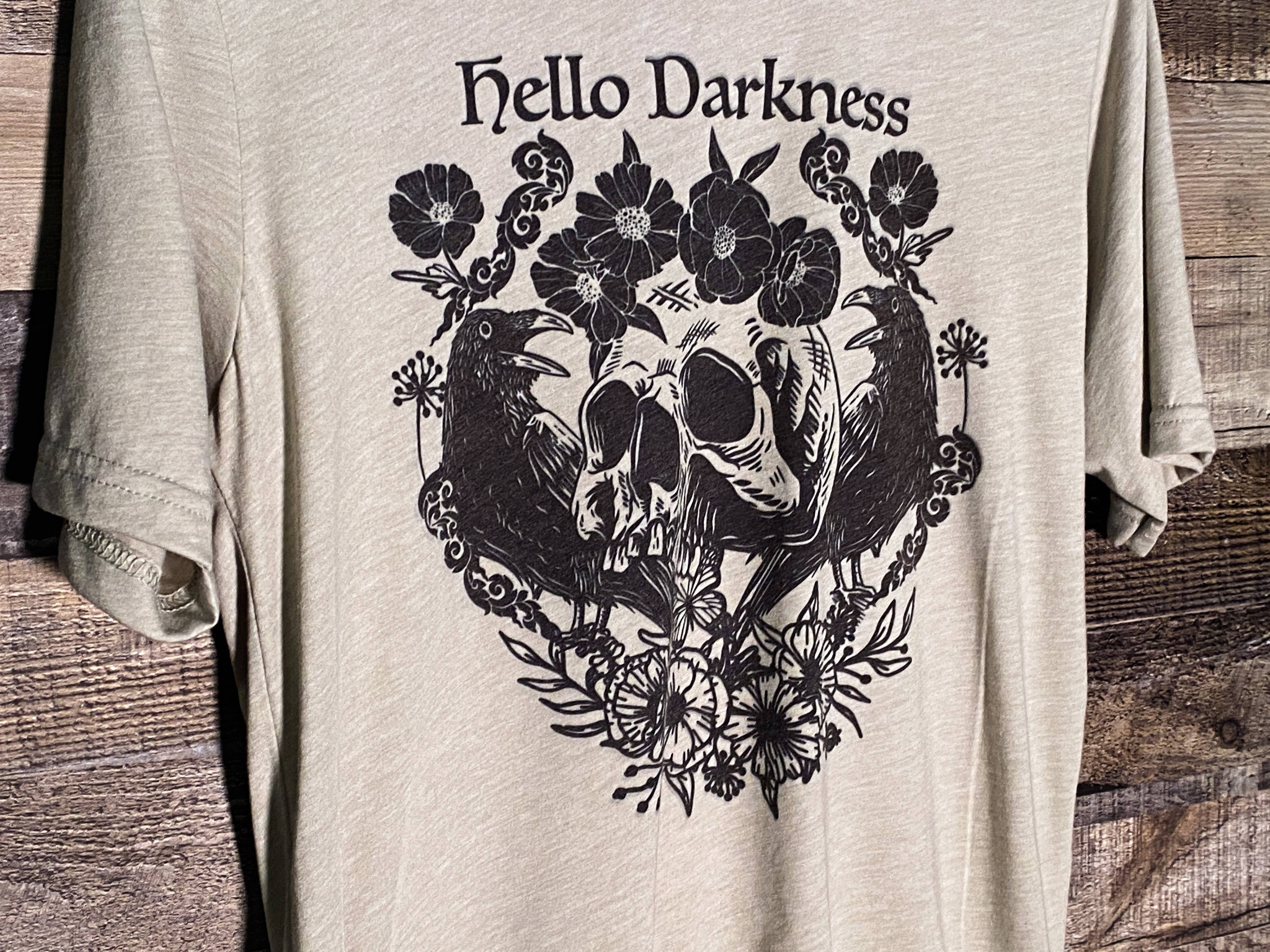 Outer Place - Wholesale Screen Printed T-Shirt - Women's - Hello Darkness My Old Friend | Crow and Skull Tee