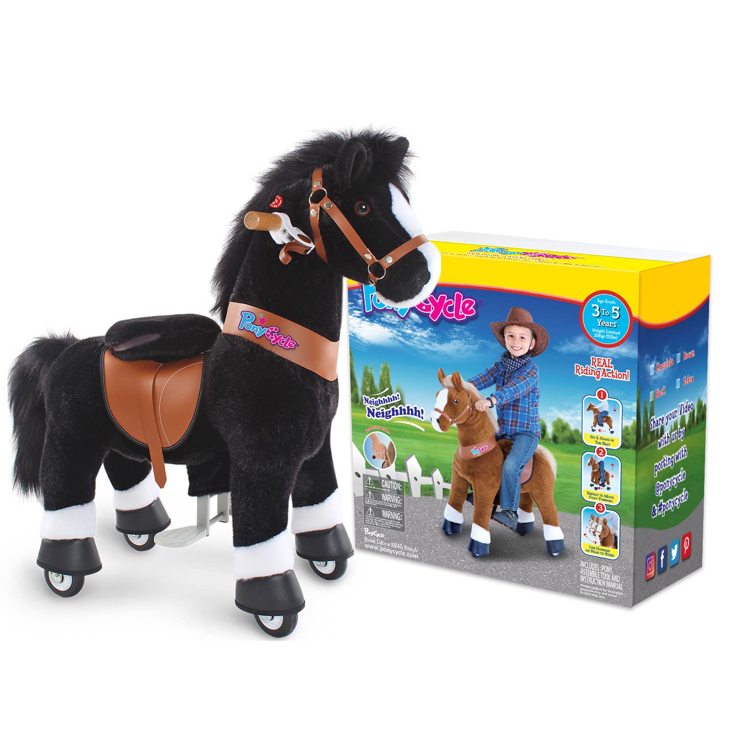 PonyCycle - Wholesale Stuffed/Plush Toy - Kids & Baby - PonyCycle Ride-On Black Horse | Plush Animal Riding Pony Toy2