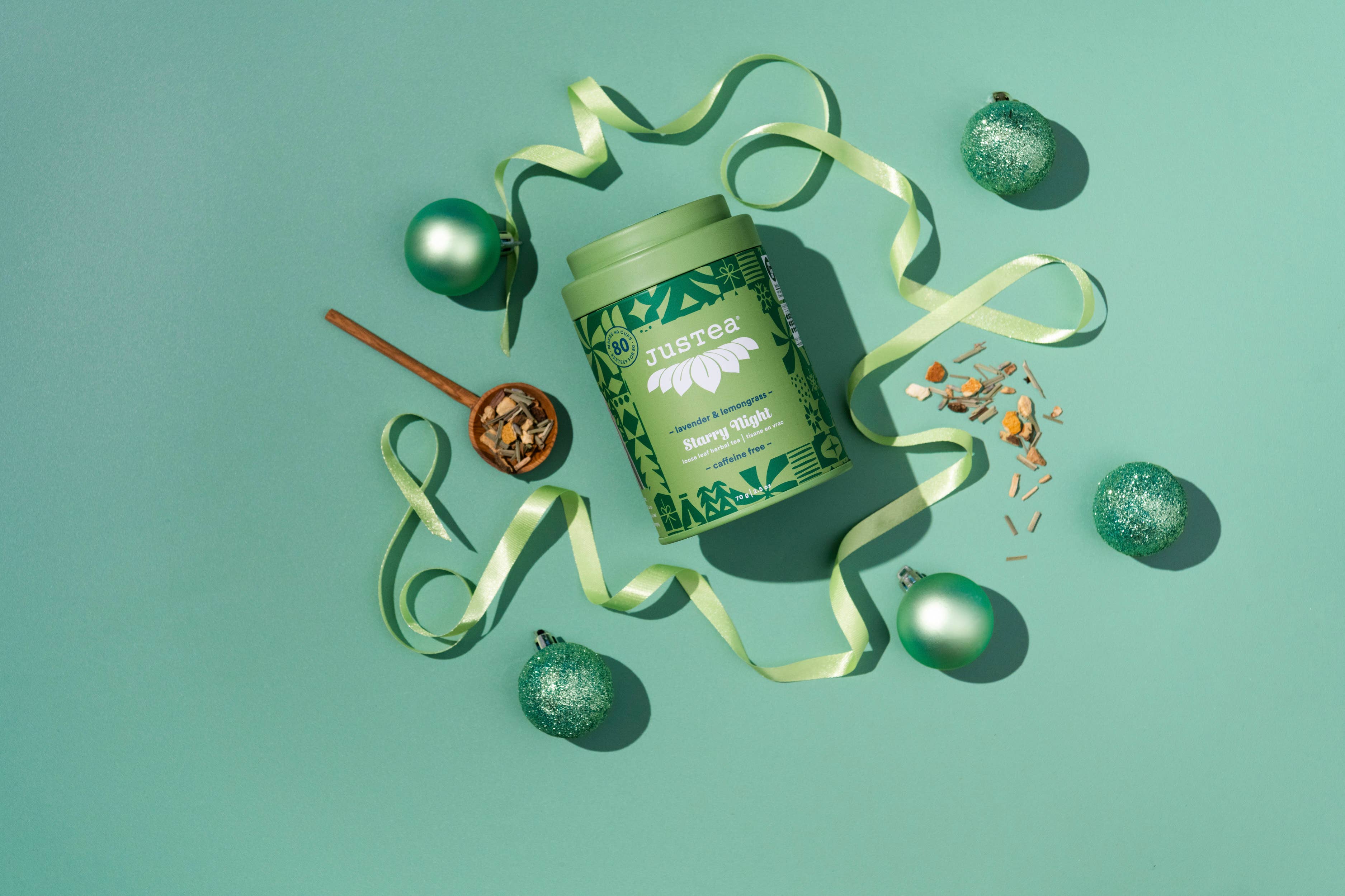 JusTea (No Import Fees to USA) - Wholesale Loose Tea - STARRY NIGHT Tin & Spoon - Organic, Fair-Trade, Herbal Tea6