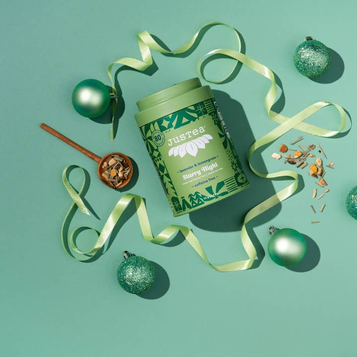 JusTea (No Import Fees to USA) - Wholesale Loose Tea - STARRY NIGHT Tin & Spoon - Organic, Fair-Trade, Herbal Tea6