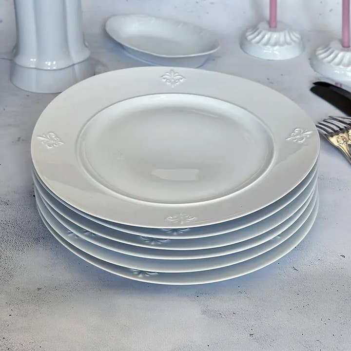 Set of 6 VICTORIA white porcelain plates for wholesale by REMINISCENCE HOME