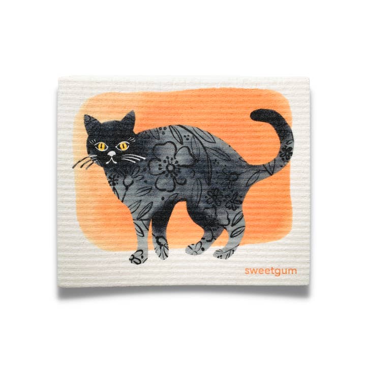 Halloween Black Cat Dishcloth (Halloween & Fall Decor) for wholesale by Sweetgum Home