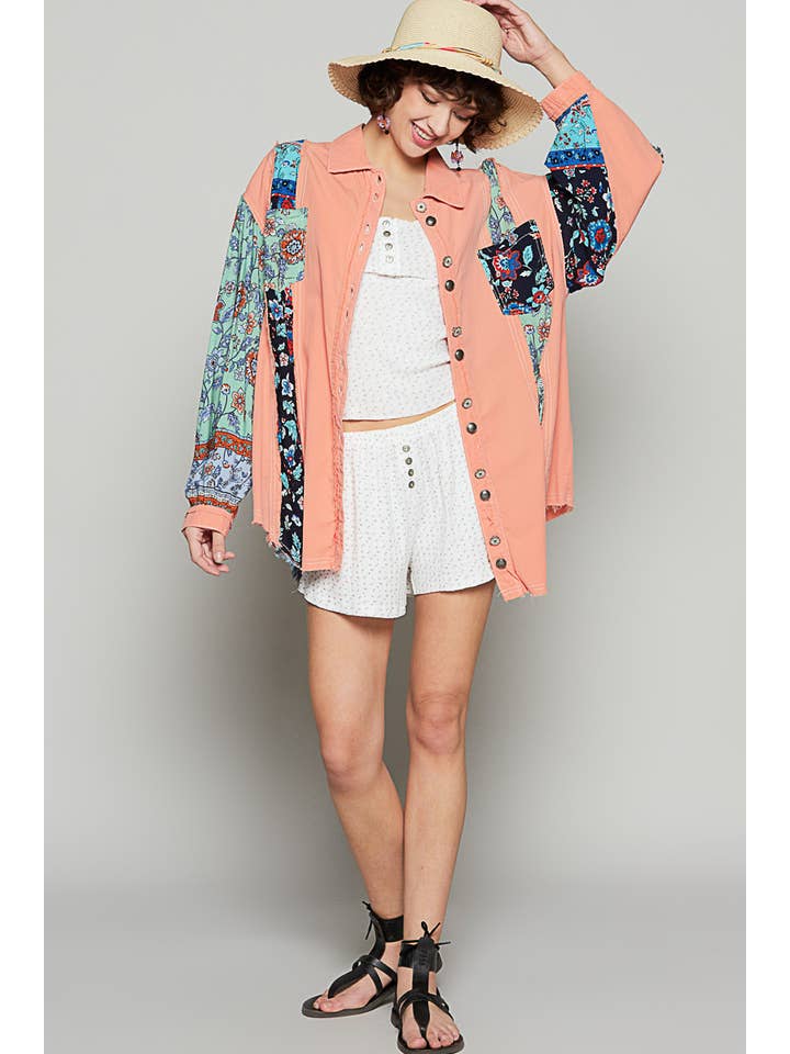 Pol Clothing - Wholesale Button Down Shirt - Women's - Balloon sleeve mixed fabric button down shirts