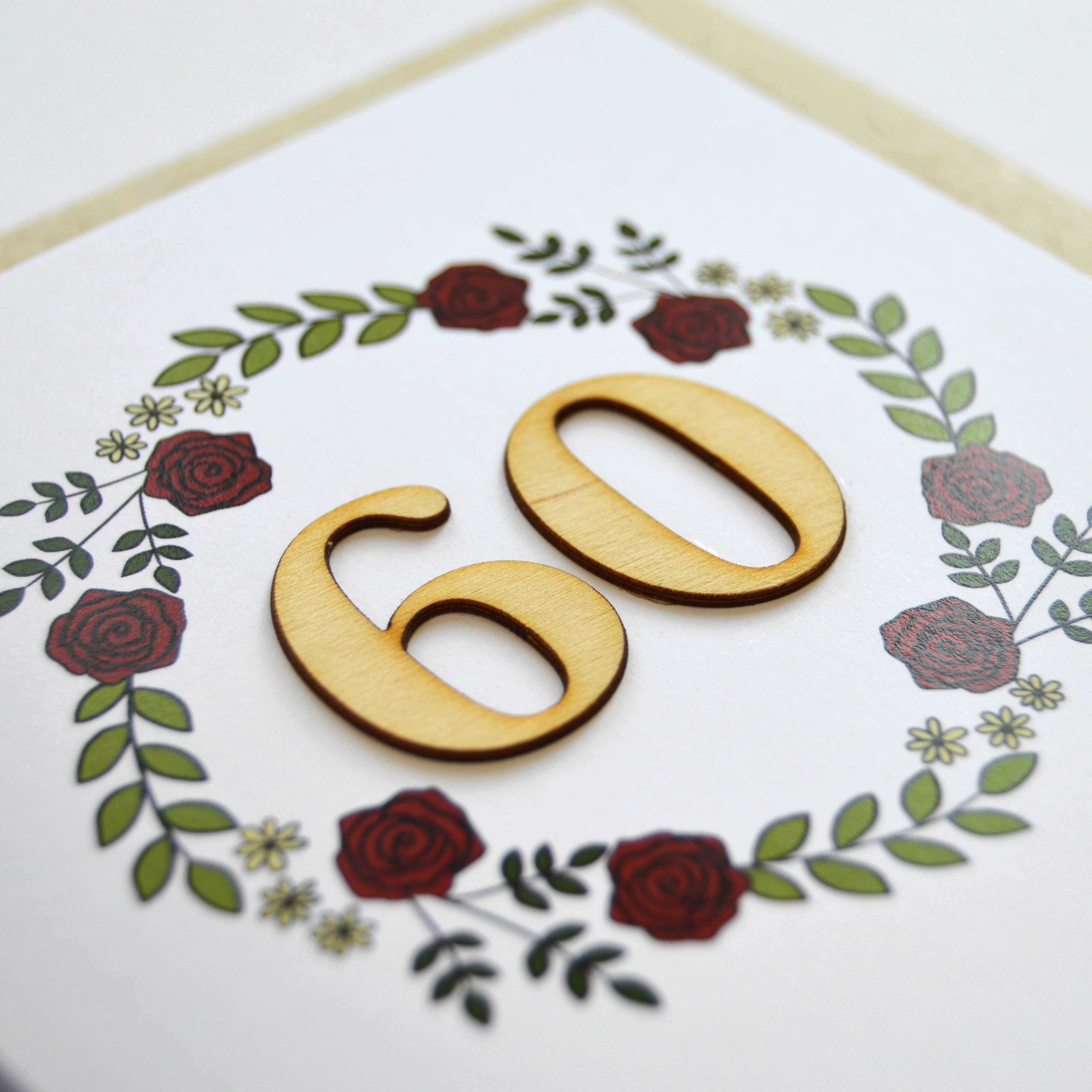 Altered Chic – wholesale Birthday card – Floral 60th Birthday Wooden Illustrated Card1
