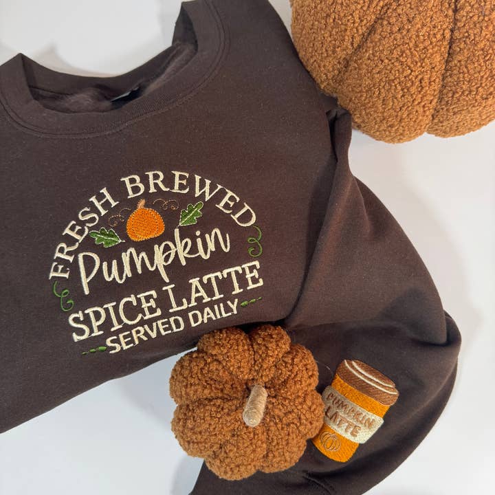 Pumpkin Spice Latte Embroidered Sweatshirt for wholesale by Stitch & Smile