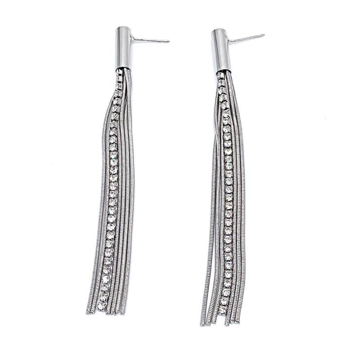 Chain and Stone Drop Earrings silver for wholesale by Adornia