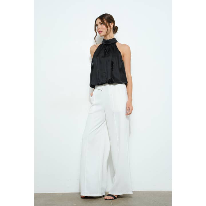 INA - Wholesale Blouse - Women's - Halter Blouse with Beaded Embellishments