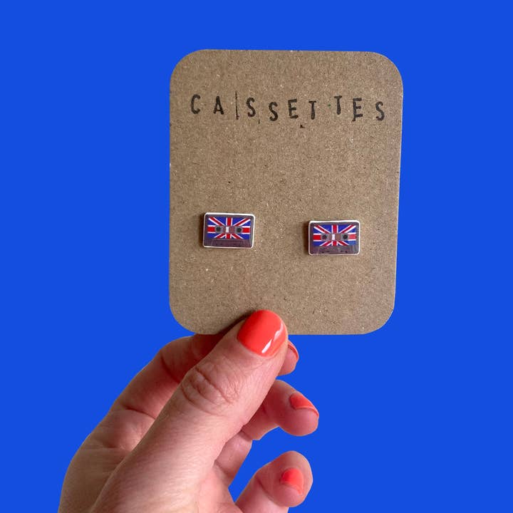 RatBeanKat – wholesale Stud/post earrings – Cute little Union Jack retro cassette tape earrings