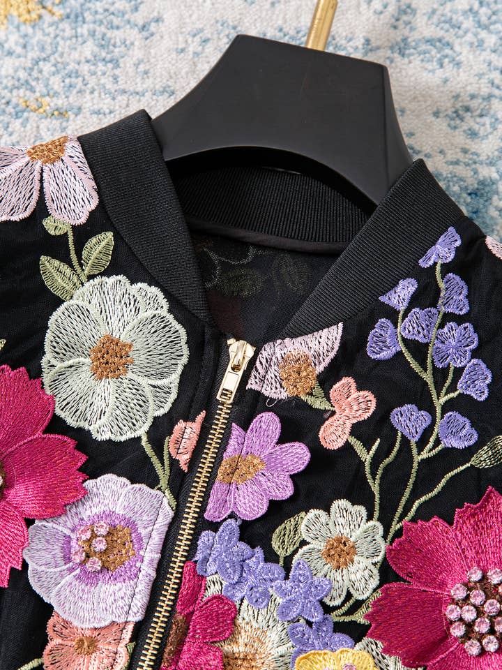 Color as pictures JK191Y Handmade Beaded Floral Embellished Rhinestone Jacket for wholesale on Faire2