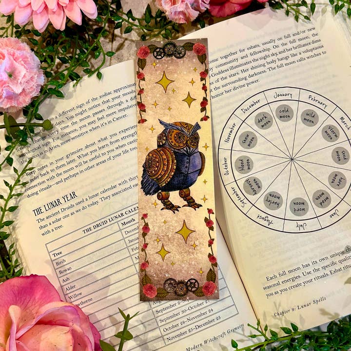 NOMAD Moon Magic - Vendita all'ingrosso Segnalibro - Segnalibro a forma di gufo Steampunk fatto a mano e illustrato a mano