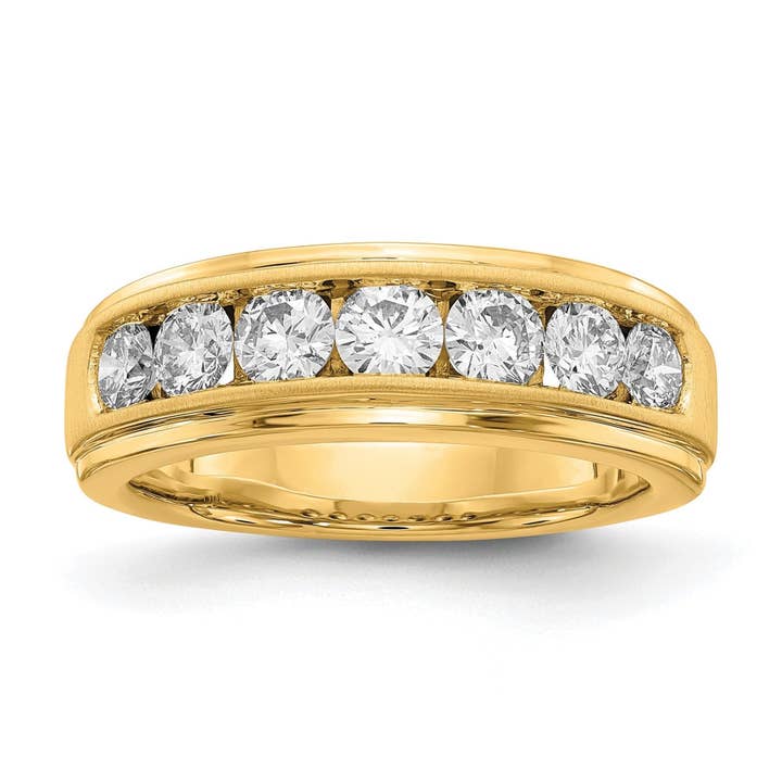 Bague de mariage pour homme en or jaune 10K avec 7 diamants de laboratoire, 1,5 ct. pour la vente par Fine Diamond