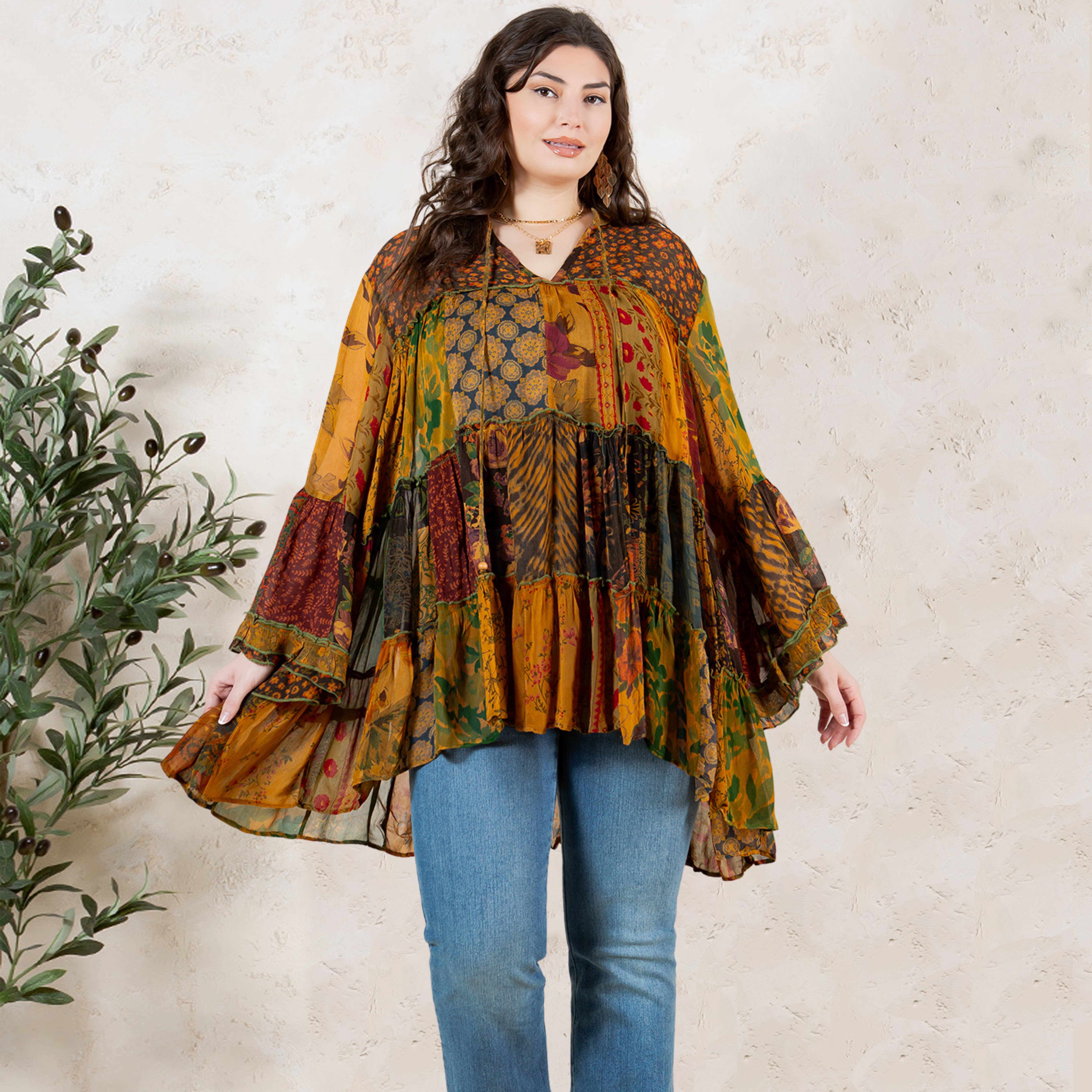 Young Threads - Venta al por mayor Blusa - Mujer - Top Jhabla con Cuello de Banda Teñido Chic (Nuevo Color)16