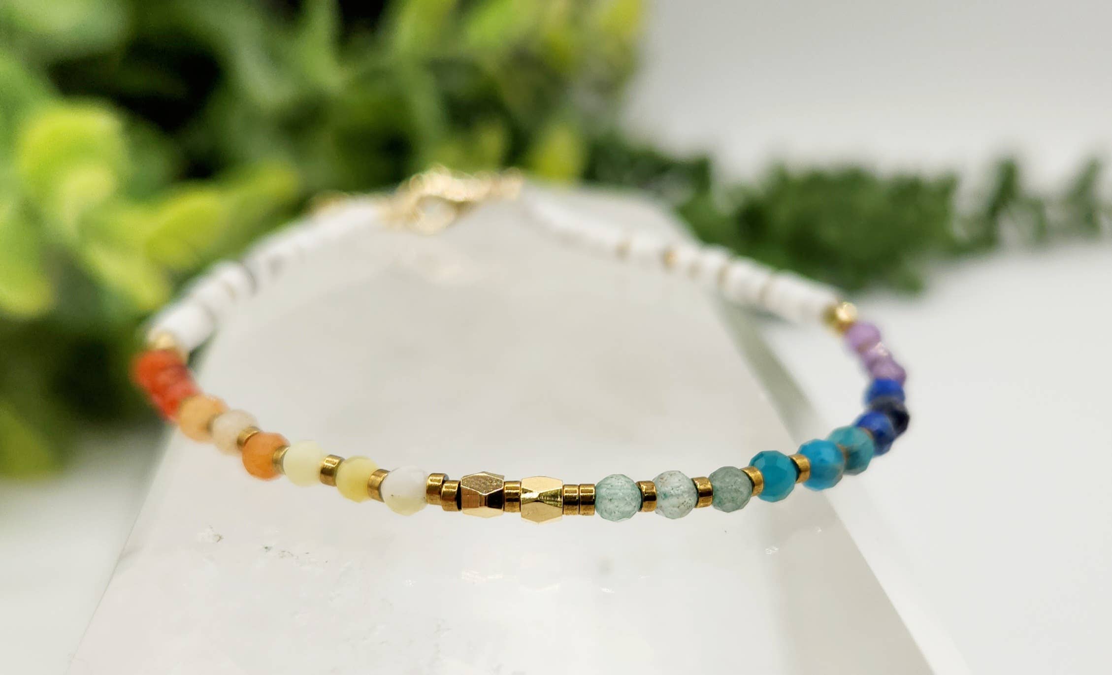 Meraki Gemstones - Wholesale Beaded Bracelet - CHAKRA-3mm Faceted Gemstone Bracelet with Gold Color Clasp6