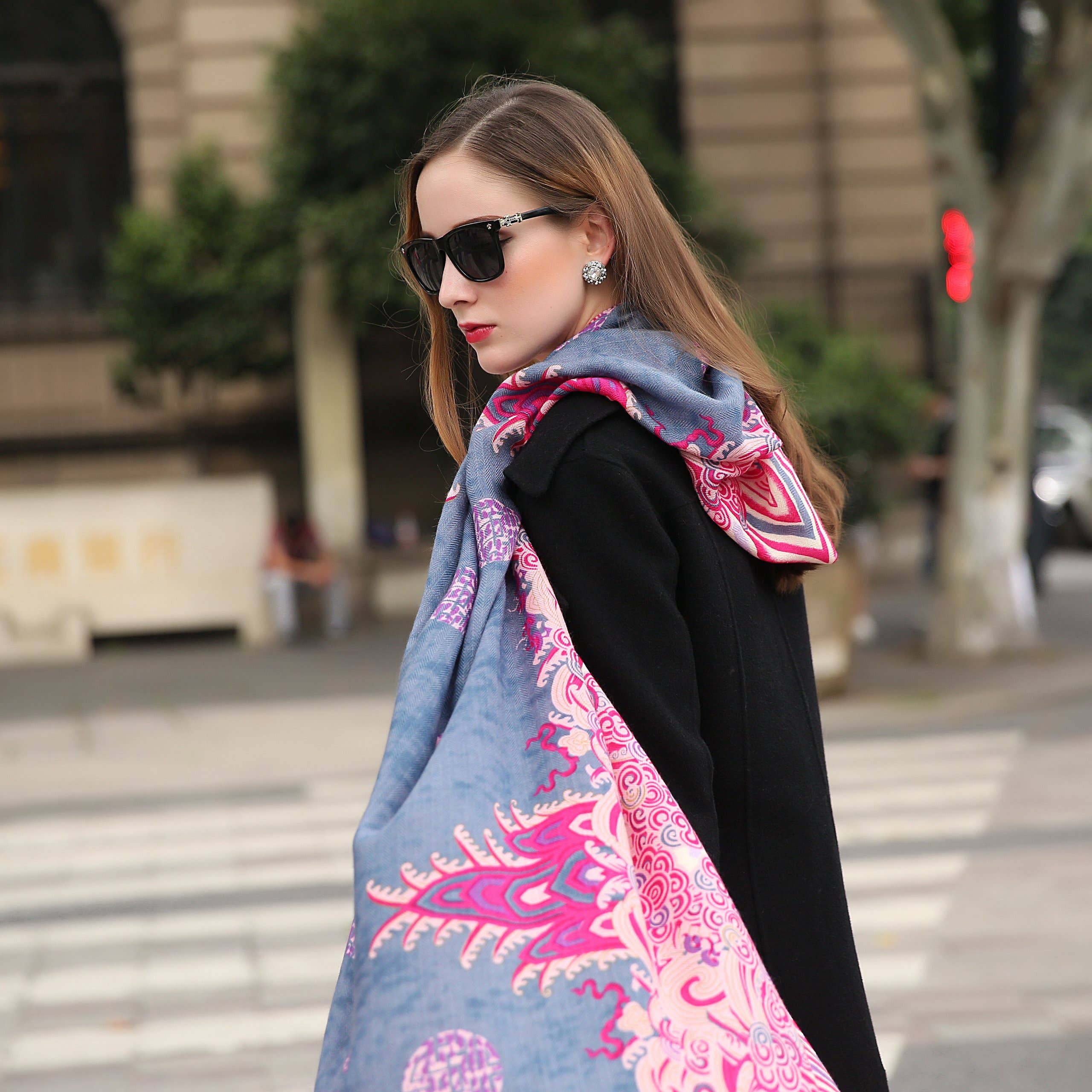 Scarflings - Wholesale Sjaal - Dames - Magenta Splash wollen sjaal - roze4