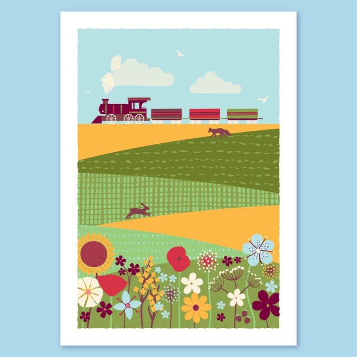 Countryside design A4 print - Autumn train for wholesale by The Leaf Press