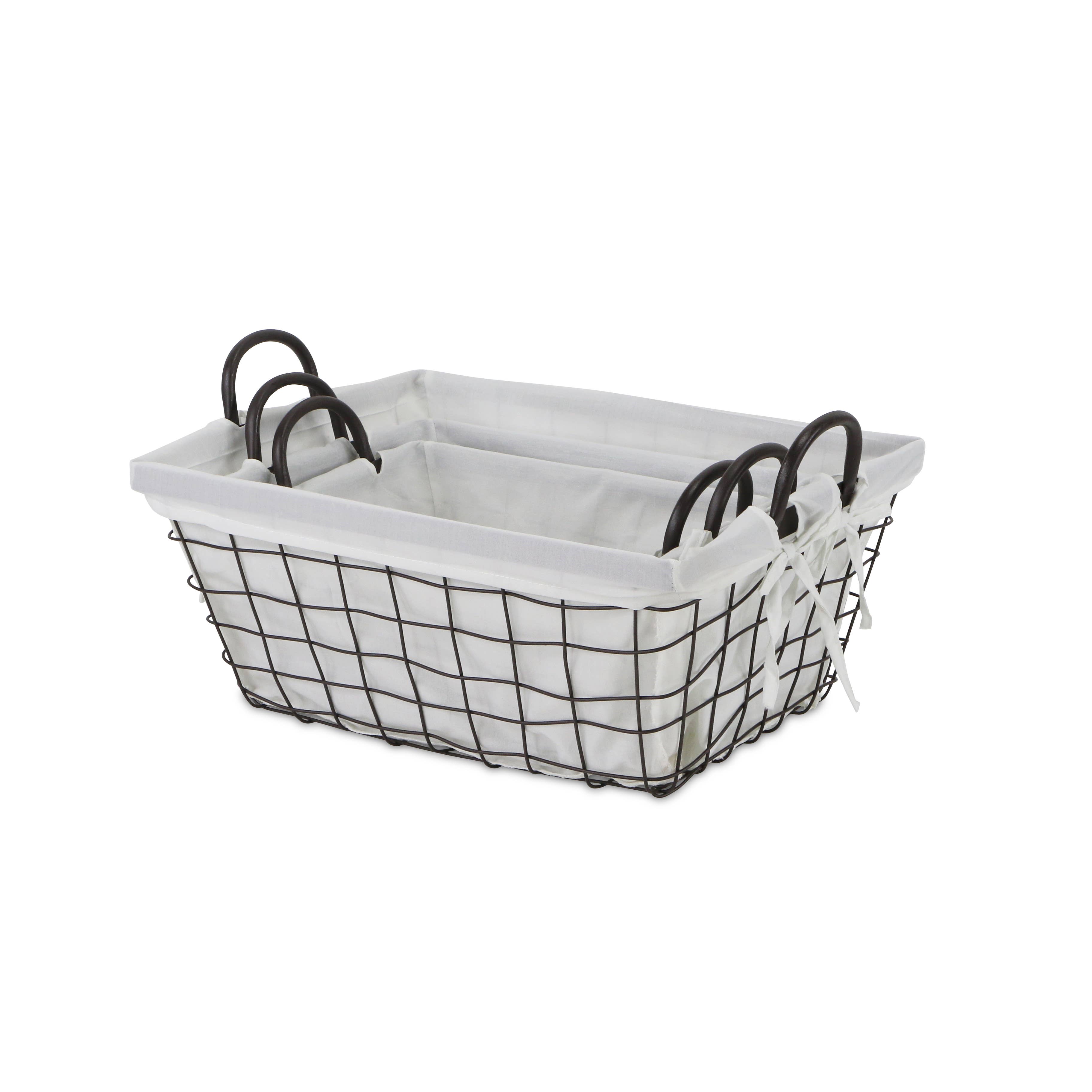 Cheungs Home Decor - Wholesale Basket - Caden Set of 3 Fabric Lined Tapered Metal Wire Baskets10