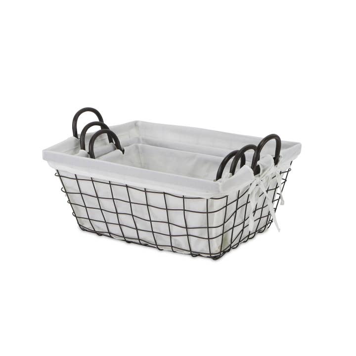 Cheungs Home Decor - Wholesale Basket - Caden Set of 3 Fabric Lined Tapered Metal Wire Baskets10