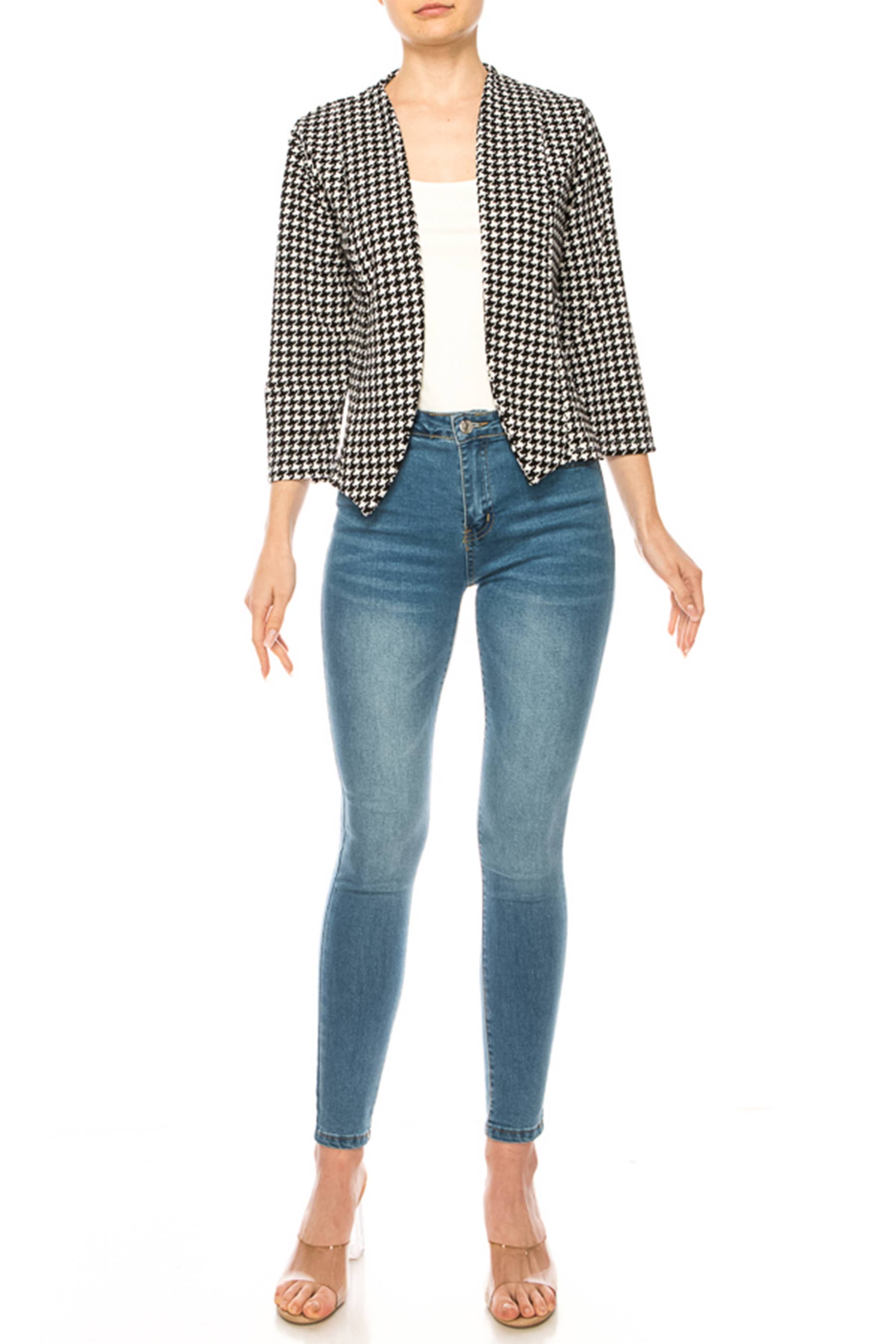 MOA COLLECTION - Wholesale Blazer - Women's - Women's Collarless Blazer 3/4 Sleeves Cardigan15