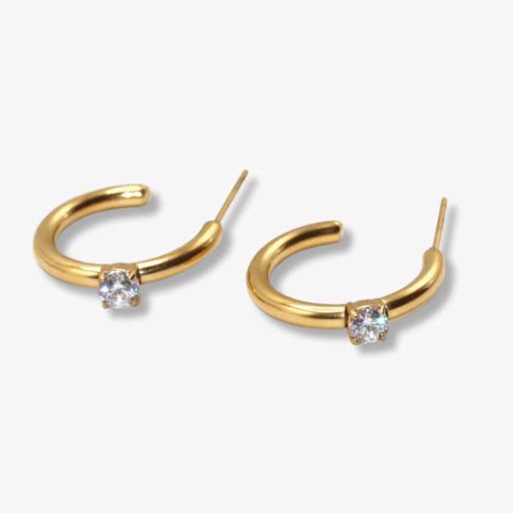 Ios Diamond C Shape Hoop Earrings for wholesale by Liv Bella Vita | European Inspired Waterproof Jewelry