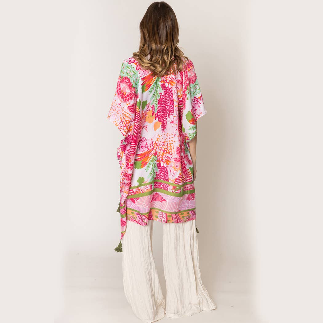 Fashion City - Vendita all'ingrosso Kimono - Donna - Copricostume kimono con nappine con stampa floreale tropicale9
