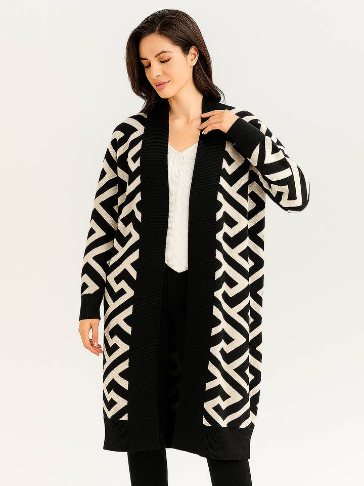 HEAVY KNIT GEOMETRIC PATTERN CARIDGAN for wholesale by Lucy Sparks