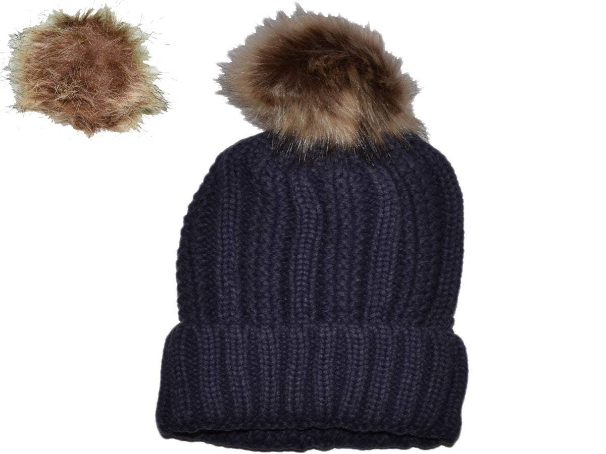 Buck Wholesale - Wholesale Beanie - Women's - Winter Beanie with Removable Raccoon Fur Pom-Pom8