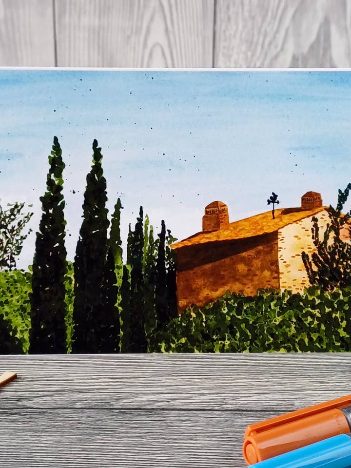 Hälsningskort – Italien – Resinspirerad akvarellillustration för wholesale av Christina Jenne Art and Design
