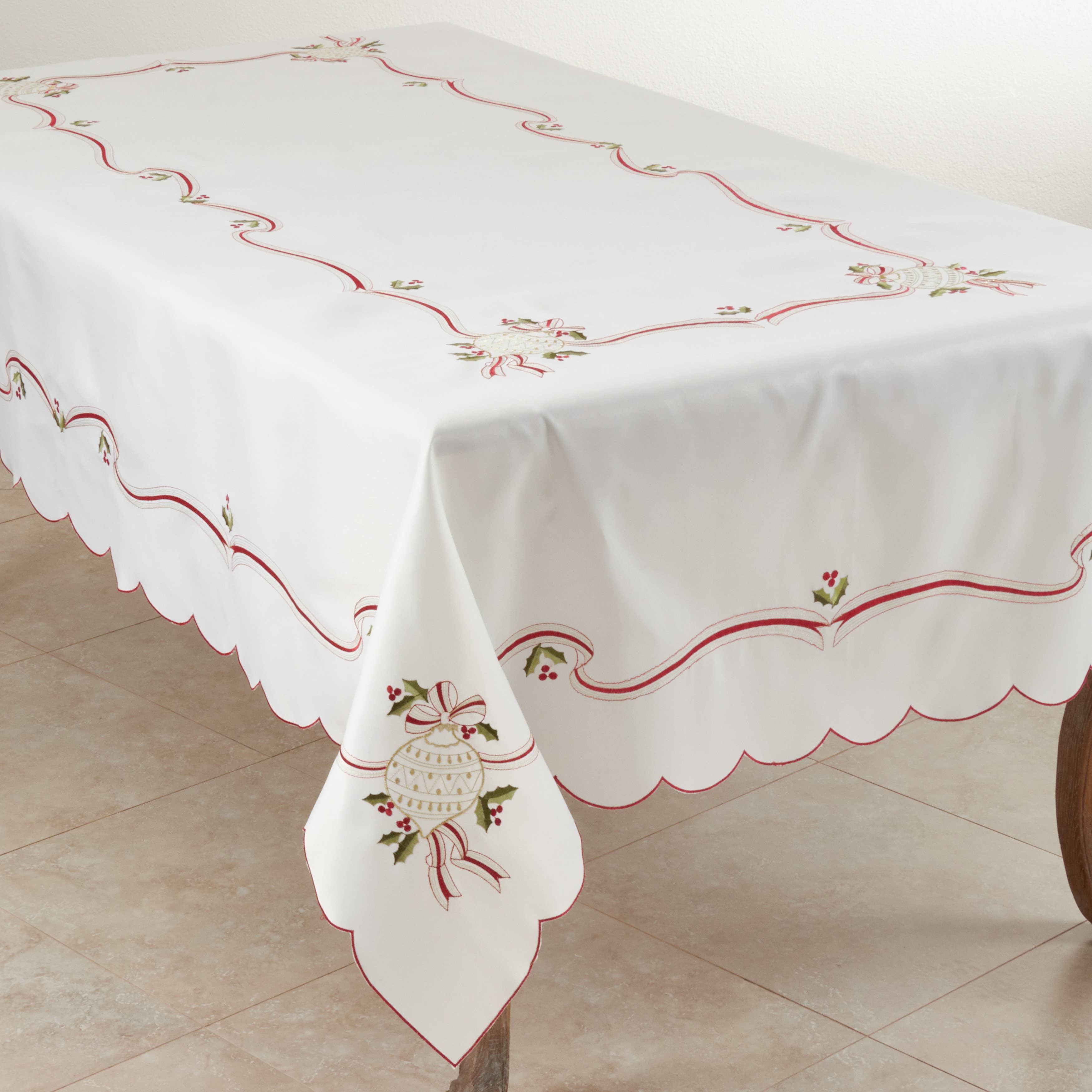 Ivory Embroidered Christmas Tablecloth for wholesale on Faire0